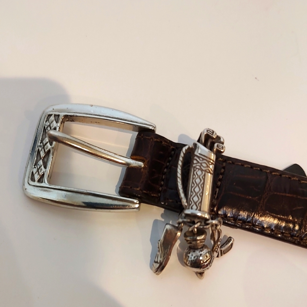 Brighton Women's Faux Alligator Leather Golf Charm Belt Brown Silver Tone M/L - Picture 4 of 9